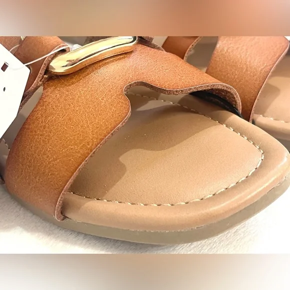 Time and Tru Brown Slide Sandals with Gold Accent Women’s Size 7.5 NWT - Picture 3 of 15